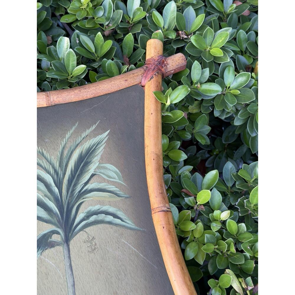 Vintage MCM Adirondack Palm Tree Oil Paintings Bamboo Frames Tiki Art Decor - Picture 4 of 9
